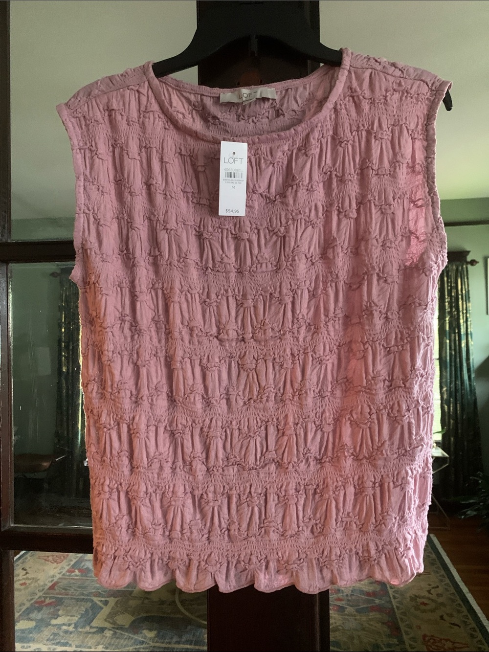 LOFT Pink Scallop-Hem Textured Sleeveless Tank